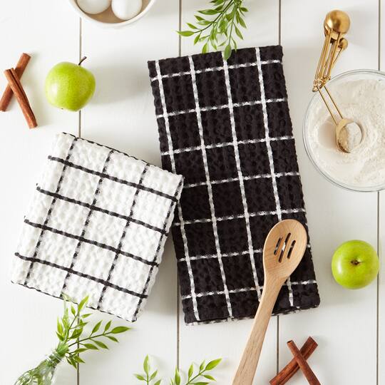 DII® Windowpane Oversized Washed Waffle Dishtowels